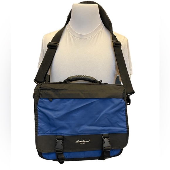 Eddie Bauer Blue & Black Messenger Bag with Laptop Carry on‎ Crossbody Bag - Picture 3 of 14